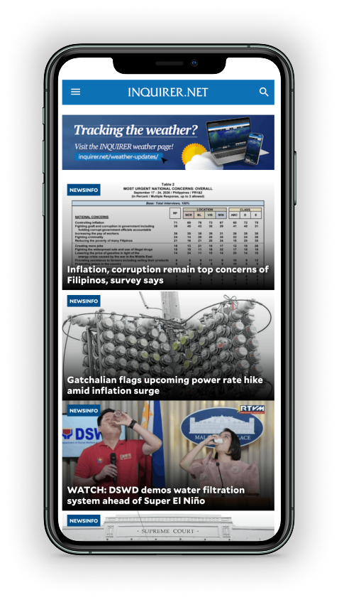 INQUIRER.net mobile site on a phone